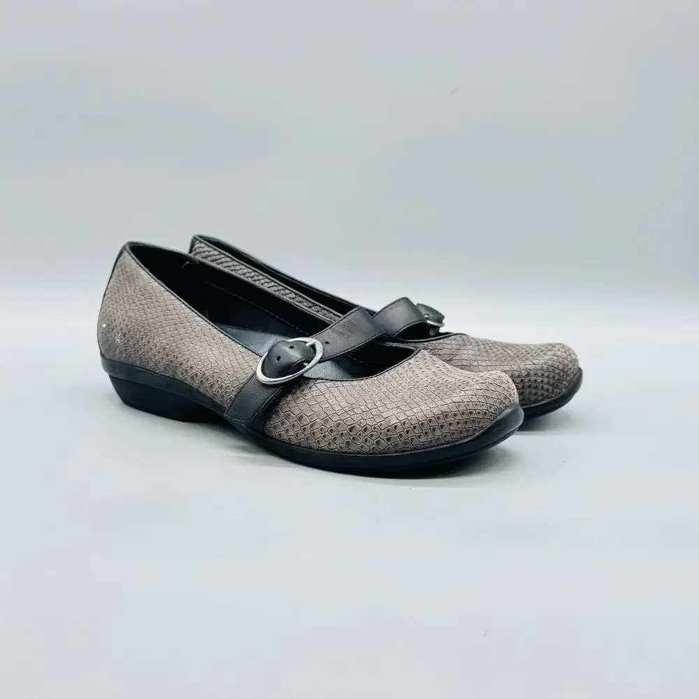 Dansko Shoes Womens 6.5 Gray Leather Mary Jane Flats Buckle Walking Comfort